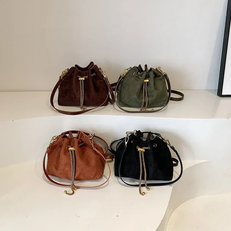 Womens Handbags Soft Solid Faux Suede Simple Commuting Crossbody Sewing Sweet Bags for Women Thread String
