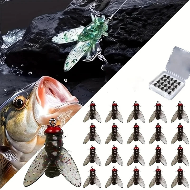 20 pieces/box of biomimetic fly fishing bait soft fly hook soft bait with hook adding attractive fishing equipment for salmon and trout 250109