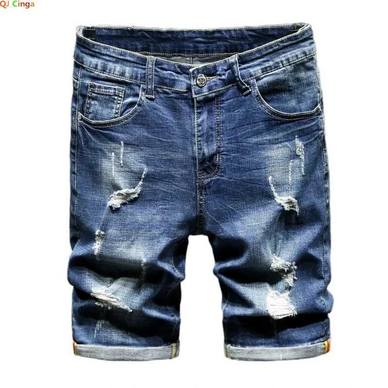 2025 New Blue Hole Denim Shorts Mens Summer Casual Jeans Shorts Large Size 28-36 38 40 W250319