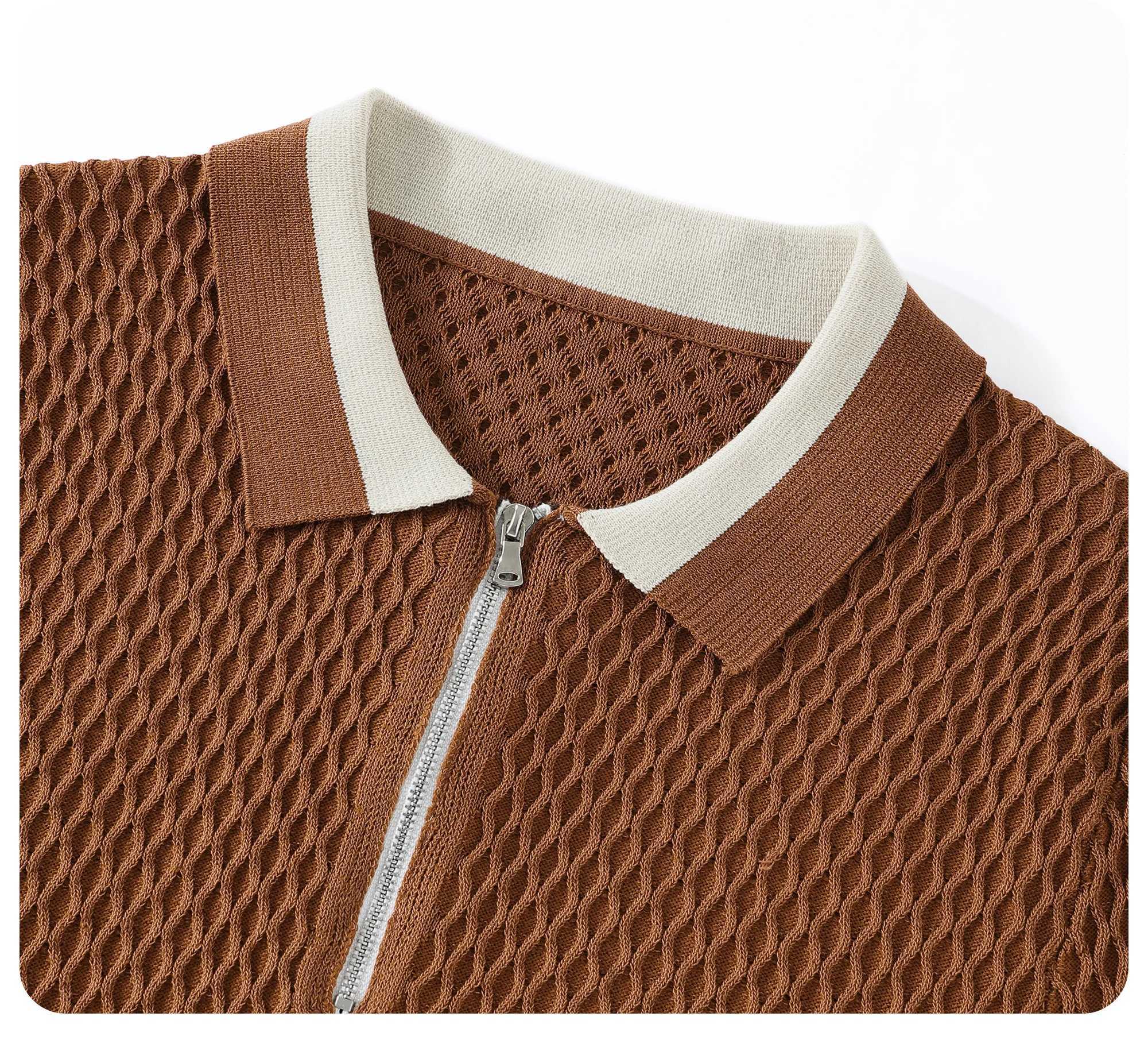 2023 Mens Casual V-Neck Knitted Jacquard Polo Shirt Solid Color Short Sleeve Solid Color Shirt Breathable Luxury Clothing B24 W250117