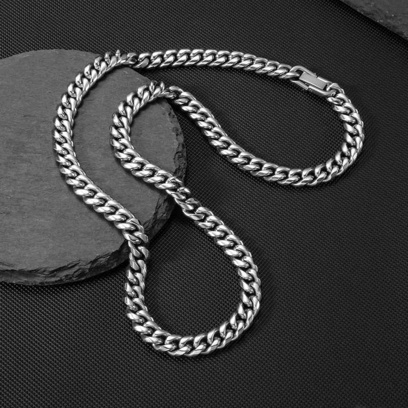 8MM Width 316L Titanium Steel Miami Crypto Cuban Chain Necklace For Men Fashion Hip Hop Rock Party Jewelry Boyfriend Gift XJ250708