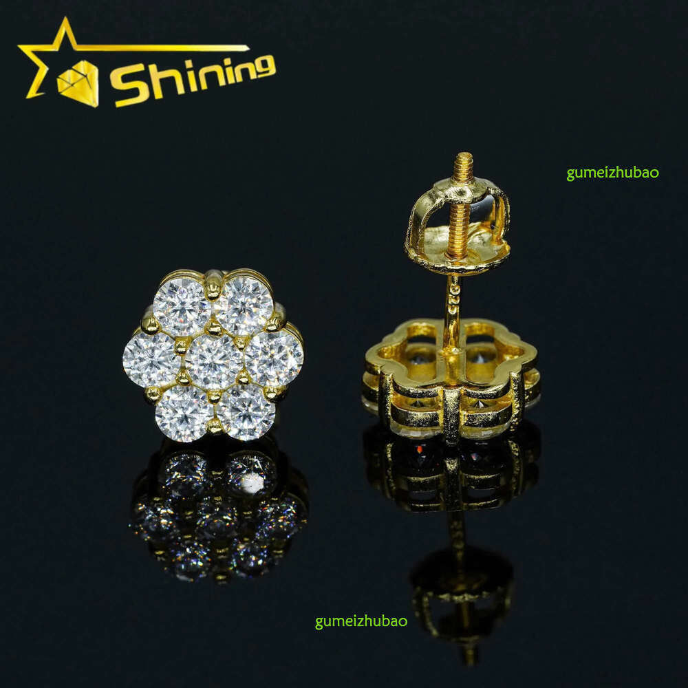 Hot Selg Gold Plated Sier wer Earrings GRA Certificated Screw Back Moissanite Cluster Ear Stud For Men Women