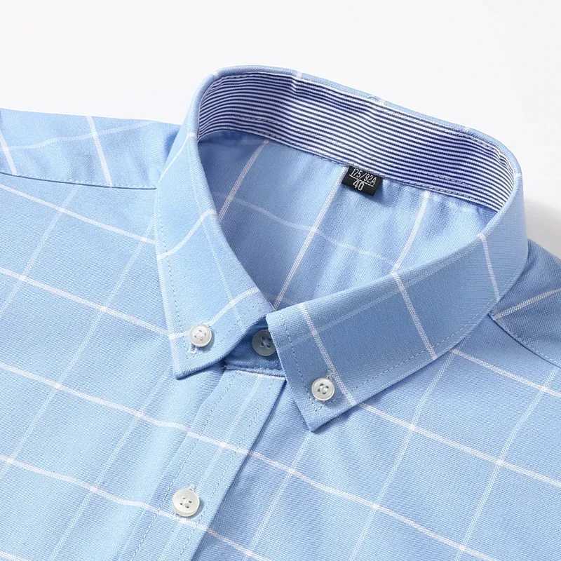 100% Cotton Breathable Men Oxford Short Sleeve Summer Plaid Striped Male Shirt Business Regular Fit Oversized ClothesXJ250121