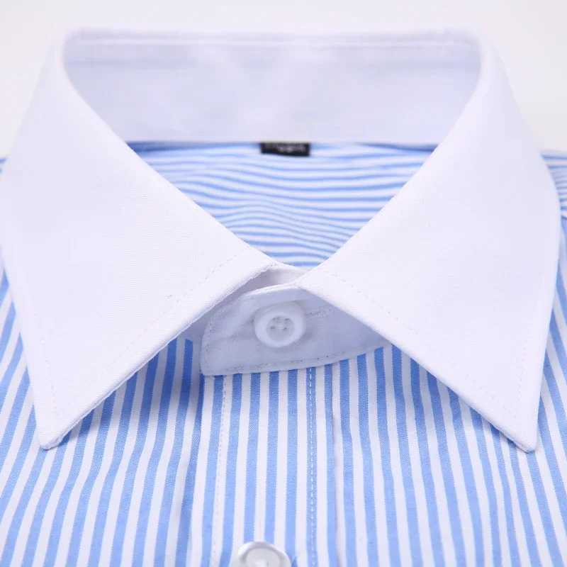 2024 Mens Classic French Cuffs Striped Dress Shirt Single Patch Pocket Cufflink Included Long Sleeve Wedding ShirtsXJ250121
