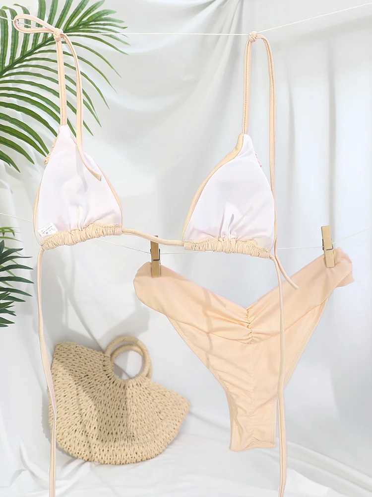 Quality Biquinis 2024 Beachwear Sexy Bikinis Women Ele Swimsuit Fe Bathing Suits Beige Swimwear High Cut Bikini SetsXJ250120