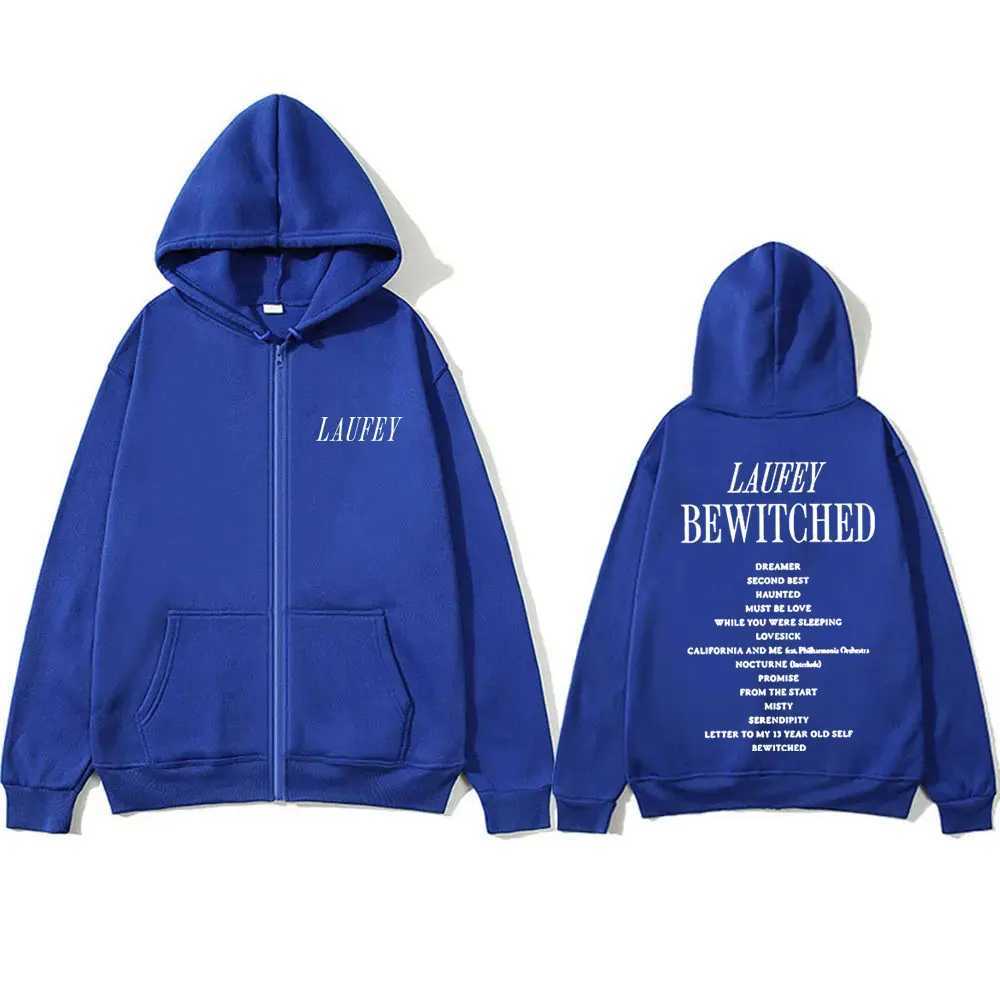 Singer Laufey Bewitted Letter Print Zipper Hoodie Mens Casual Oversized Zipper Jacket Mens Wool Zipper Sweatshirt X250125