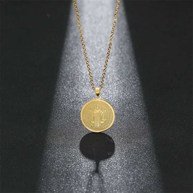 Religious San Benito Medal Pendant Stainless Steel Chain Silver Color Cross Jesus Saint Benedict Necklaces for Women Men JewelryXJ250121