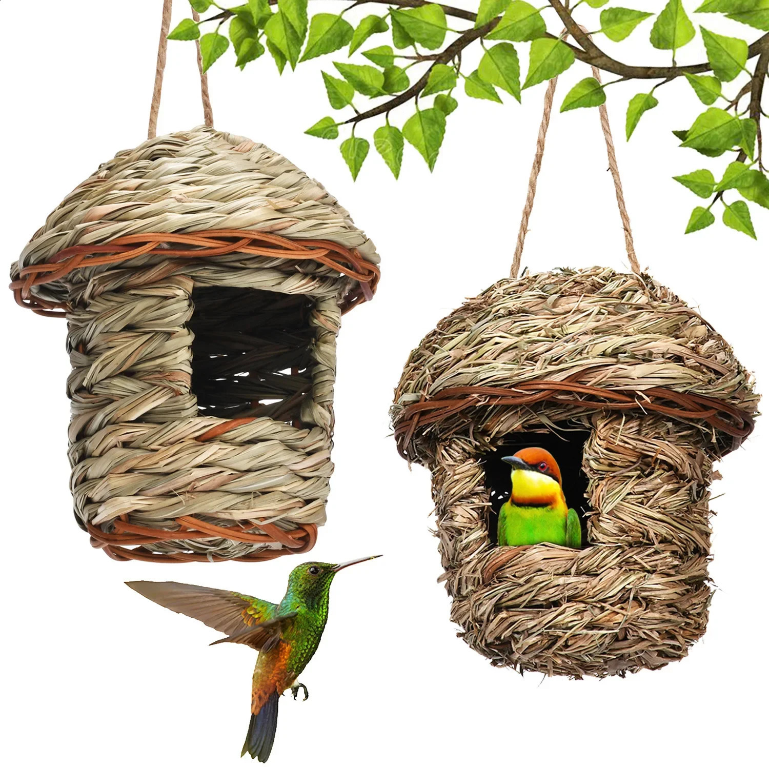 Birds Nest Bird Cage Natural Grass Egg Cage Bird House Outdoor Decorative Weaved Hanging Parrot Nest Houses Pet Bedroom 250207