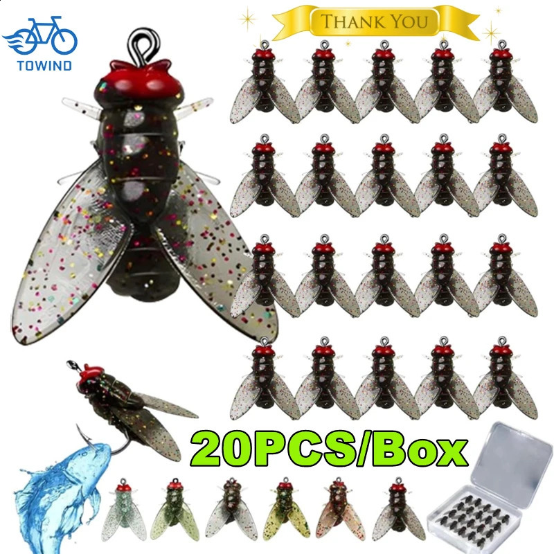 20 pieces/box of biomimetic fly fishing bait soft fly hook soft bait with hook adding attractive fishing equipment for salmon and trout 250109