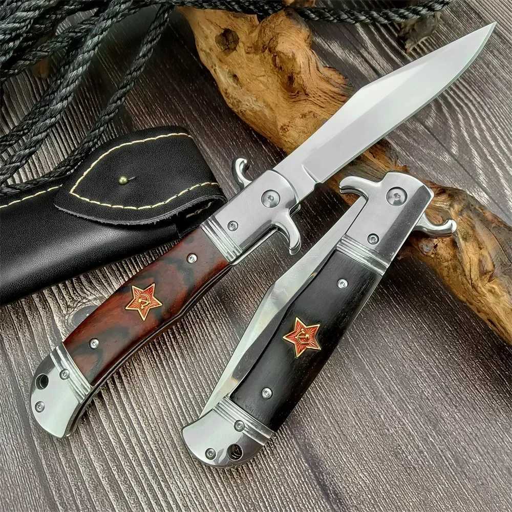 New Russian Finka NKVD KGB Assist Folding Knife Outdoor Survival Tool 440C Blade Wood Hand Tacitcal Hunting Knives MilitaryXJ250118
