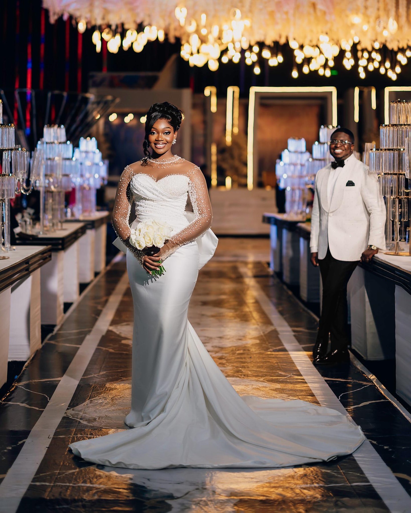 2025 Arabic Aso Ebi Plus Size Ivory Mermaid Wedding Dresses Pearls Beaded Full Sleeves Satin Simple Bridal Gowns Dress For Bride