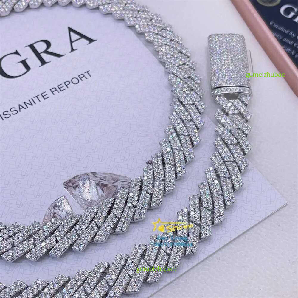 Necklace Moissanite hip hop jewelry Sier 10MM 12MM 13MM iced cuban necklace ring moissanite chain Free Shipping