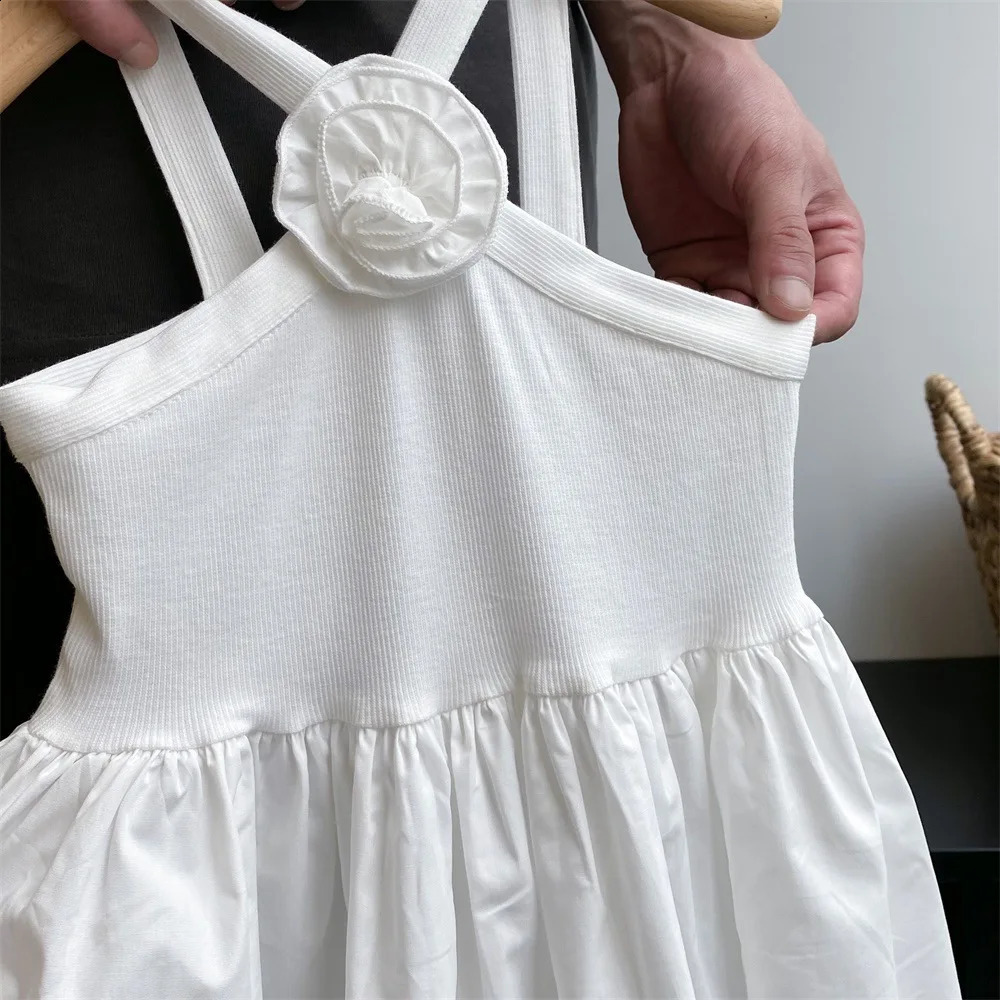 6870-1 Children Dress Summer Girls Small Suspender Dress French Childrens Sleeveless White Princess Dress 250120