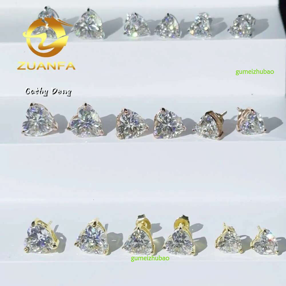 Ready Shipping Bg Heart Shape Ear Ring Vvs Moissanite Stud Earrings Sterg Sier for Men Women Christmas Gift