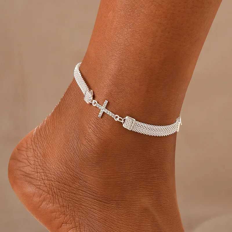 Tren Crystal Infinity Anklet For Women Butterfly Hand Cross Charm Silver Color Chain On Foot Leg Girls Ankle Bracelet JewelryXJ250121