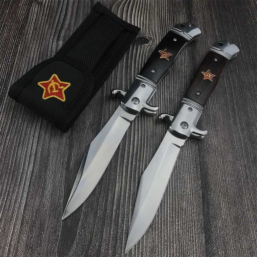 New Russian Finka NKVD KGB Assist Folding Knife Outdoor Survival Tool 440C Blade Wood Hand Tacitcal Hunting Knives MilitaryXJ250118