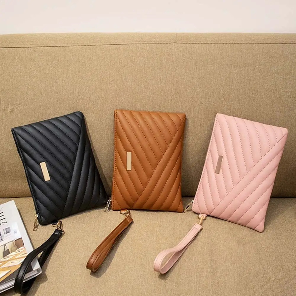 Women Stylish Leather Wristlet Bag Portable Envelope Clutch Wallet Small Purse Traveling Backpack Shopping Accessories 250317