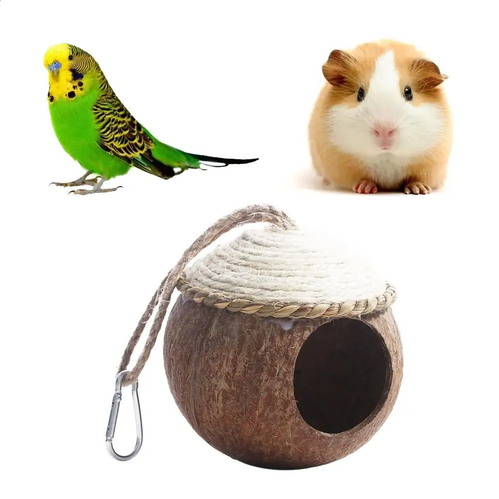 Cute Comfortable Natural Coconut Shell Bird House Pet Parakeet Finche Sparrows Cage 250207