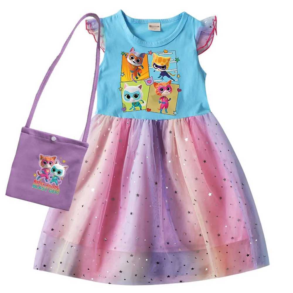 kids SuperKitties Costume kids Cosplay Super Kitties clothes for Girls Flying Sleeves A-Line Dress with Bag and Headband X250125