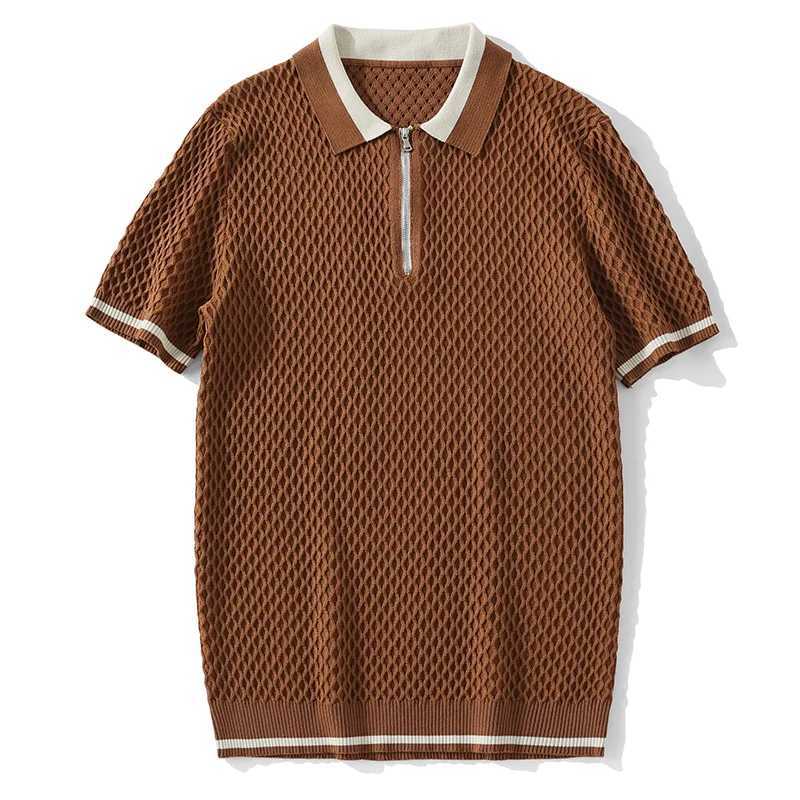2023 Mens Casual V-Neck Knitted Jacquard Polo Shirt Solid Color Short Sleeve Solid Color Shirt Breathable Luxury Clothing B24 W250117