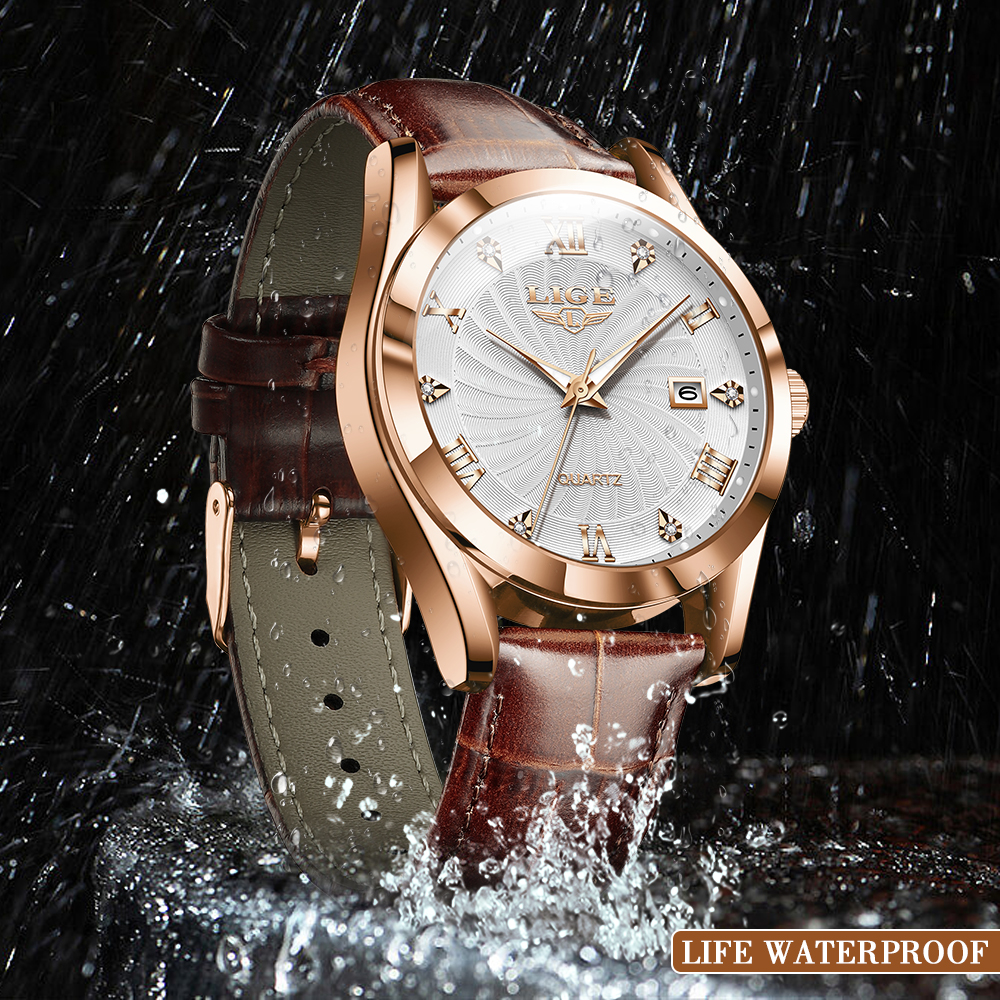 LIGE's new minimalist men's waterproof calendar, night light multifunctional quartz leather strap watch, holiday gift