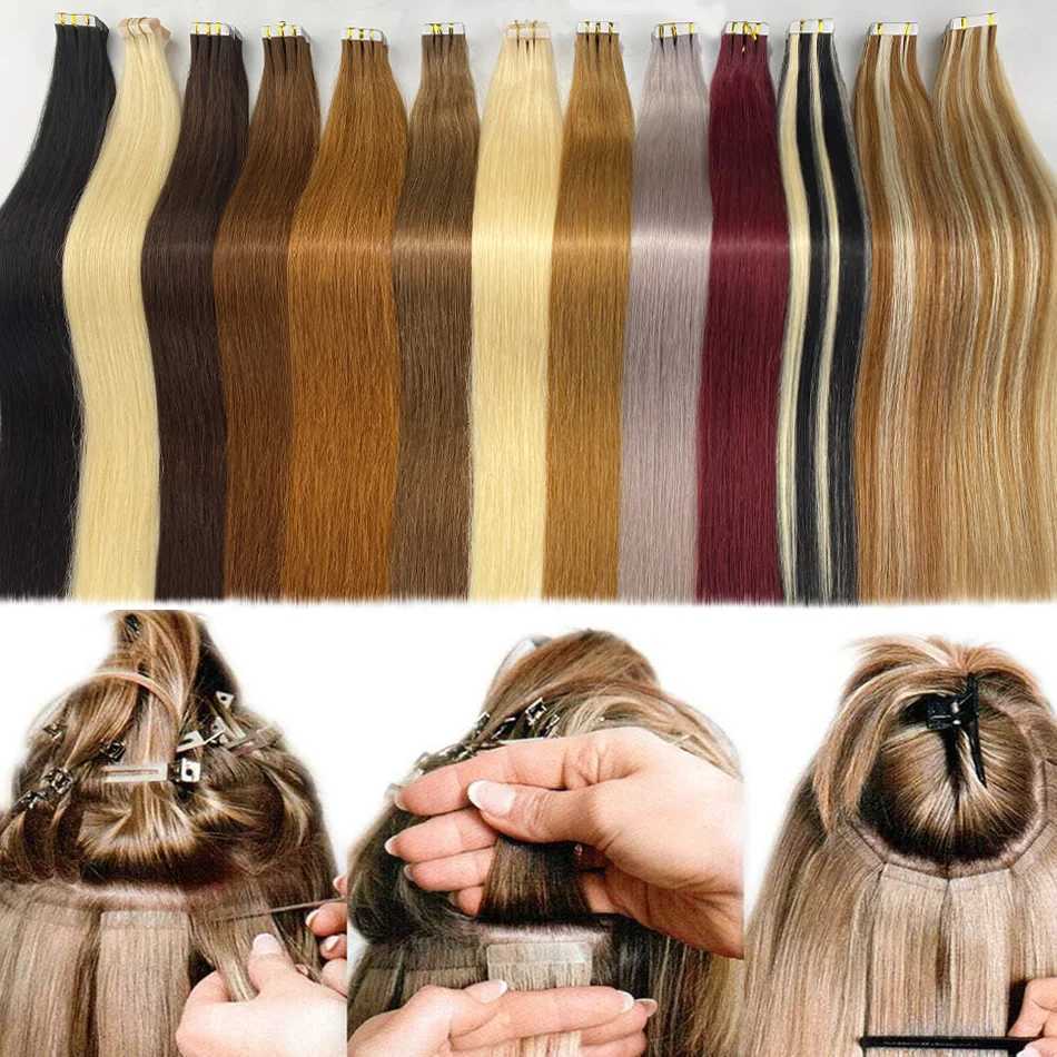 Adhesive tape for hair extension straight hair 40 pieces/pack European Remy straight invisible tape adhesive hair extension W250113