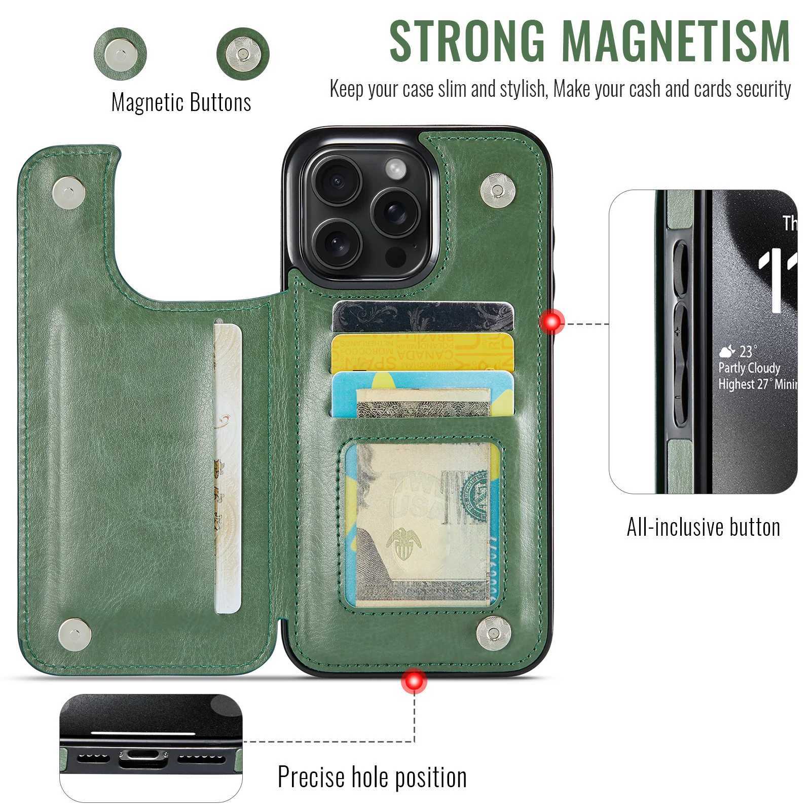 for iPhone 15 14 Plus 13 12 11 Pro Max Wallet Case With Card Holder PU Leather Kickstand Card Slots Case Double Magnetic Clasp X250125