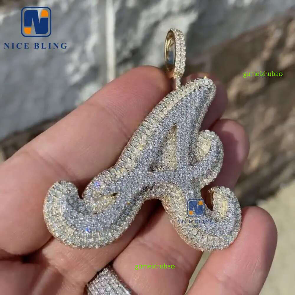 High quality pass dia tester sier letter 26 initial A B C D iced out custom moissanite pendant