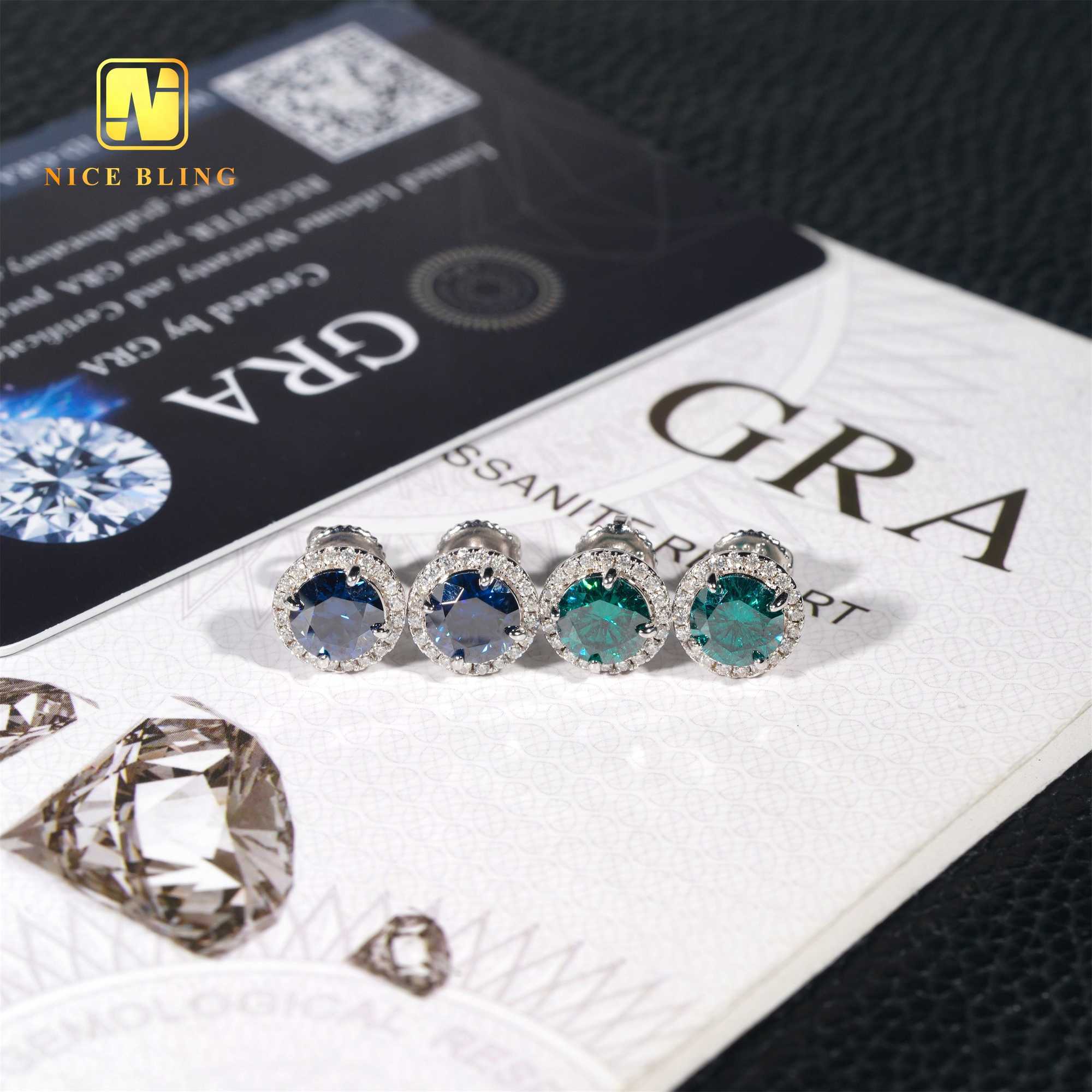 Shining Women Men Earrings 1.0ct Sterg Sier VVS Dia Emerald Green Moissanite Halo Ear Studs For Engagement Wedding