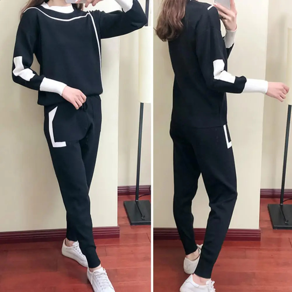 Winter Women Knitted 2 Pieces Set Korean Fashion Casual Thicken Pullover Sweater Top Pant 2PCS Suits Warm Outfit 250120wtt