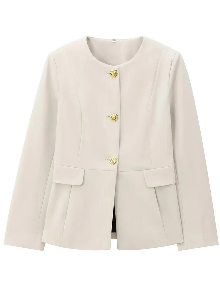 TRAF Fashion Beige Women Pant Suit Set Office Ladies Business Work Wear Single Breasted Blazer Jacket Chic Straight Leg Pants 250114Z