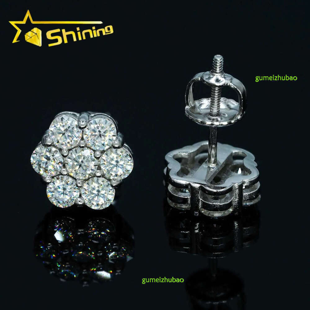 Hot Selg Gold Plated Sier wer Earrings GRA Certificated Screw Back Moissanite Cluster Ear Stud For Men Women