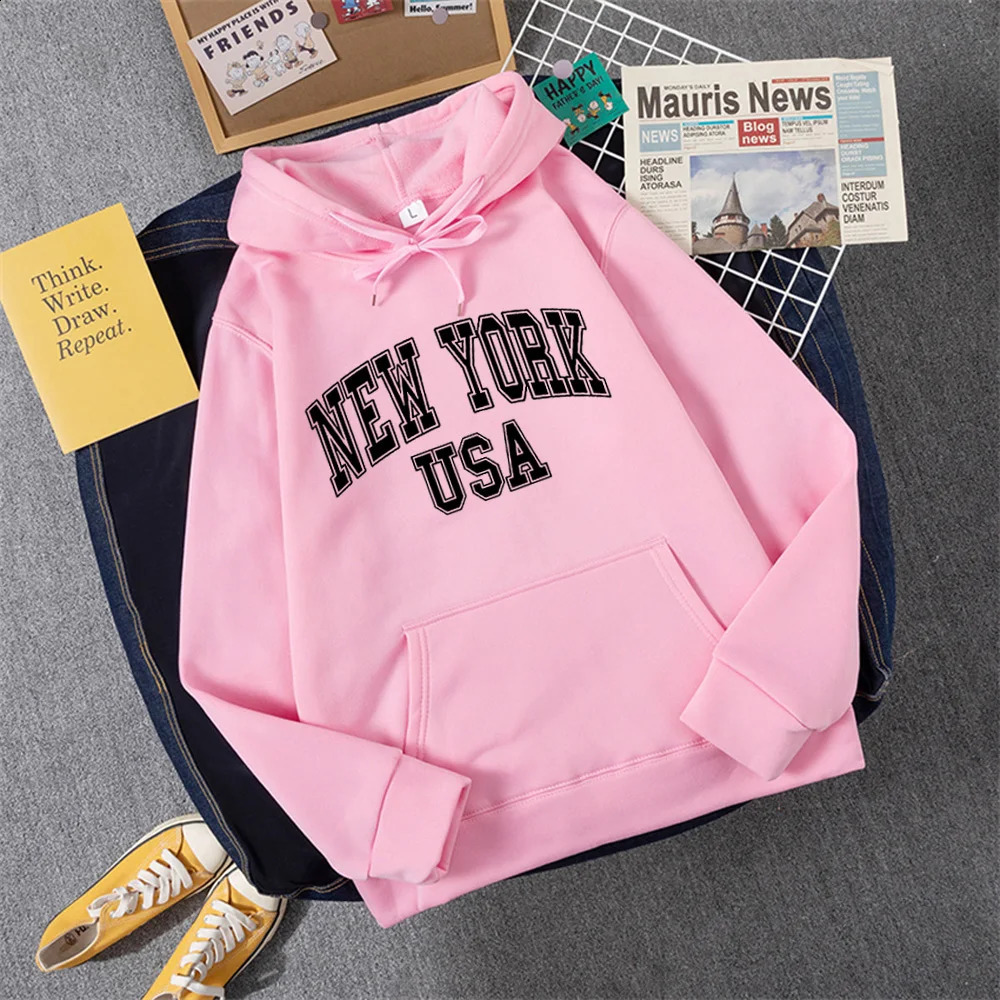 YORK USA Women Hoody Street Casual Loose Sweatshirt Autumn Fleece Hooded Hip Hop ONeck Clothing Female 250121