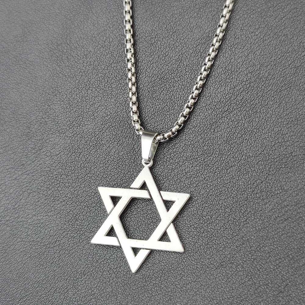 Classic Mens Star of David Pendant Necklace in Black Gold Silver Color Stainless Steel Israel Je Jewelry Free Chain 24 inchXJ250121
