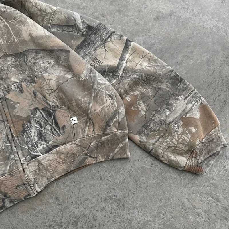 Y2K Retro zip up Hoodie Men Camouflage Pattern zipper Sweatshirt High Street Hip Hop Streetwear Oversized Unisex Camo Hoodie X250125