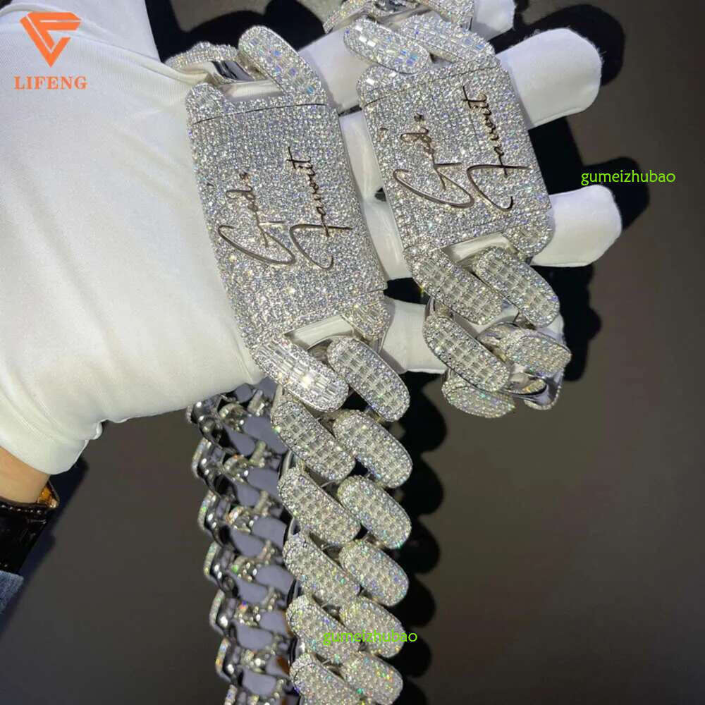 Lifeng Jewelry 30mm Width Vvs Moissanite k Baguette Dia Sterg Sier Cuban White Gold Necklace Custom Chain