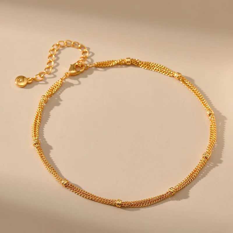 Copper Plated 18K Gold French Multi-layer Chain Vintage Design Anklet Women Fashion Versatile Wind Popular JewelryXJ250121