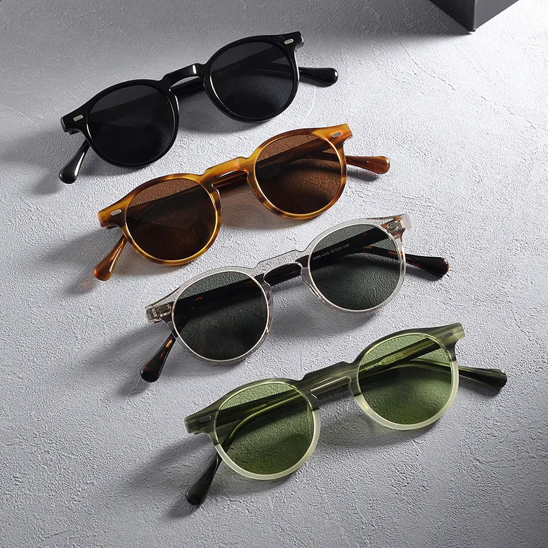 Top Quality Classic Retro Round Polarized Sunglasses for Men Vintage Acetate Sunglass Women Outdoor Driving Fishing Sun Glasses 250121
