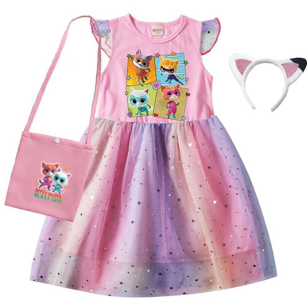 kids SuperKitties Costume kids Cosplay Super Kitties clothes for Girls Flying Sleeves A-Line Dress with Bag and Headband X250125