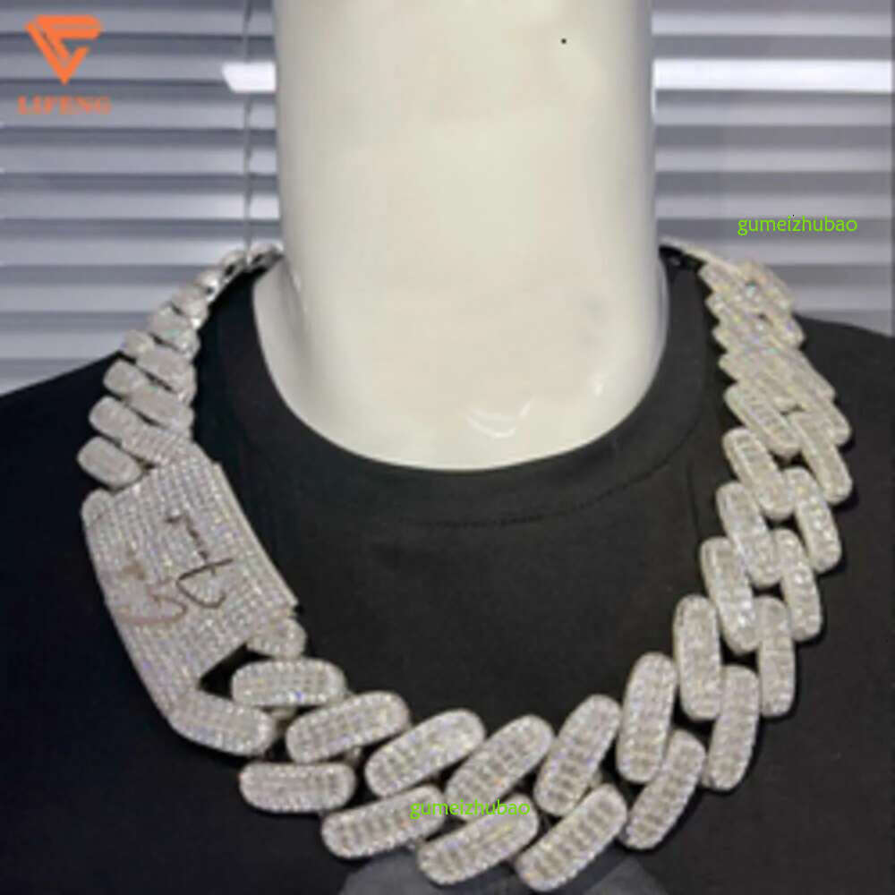 Lifeng Jewelry 30mm Width Vvs Moissanite k Baguette Dia Sterg Sier Cuban White Gold Necklace Custom Chain