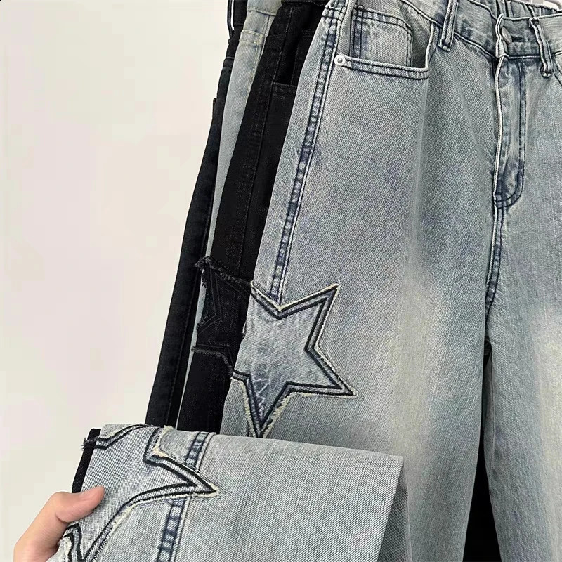 Y2K Vintage Women Jeans Streetwear Oversize Star Aesthetic Straight Trousers Wide Leg Grunge Denim Pants Men Clothes Korean Pants 250122