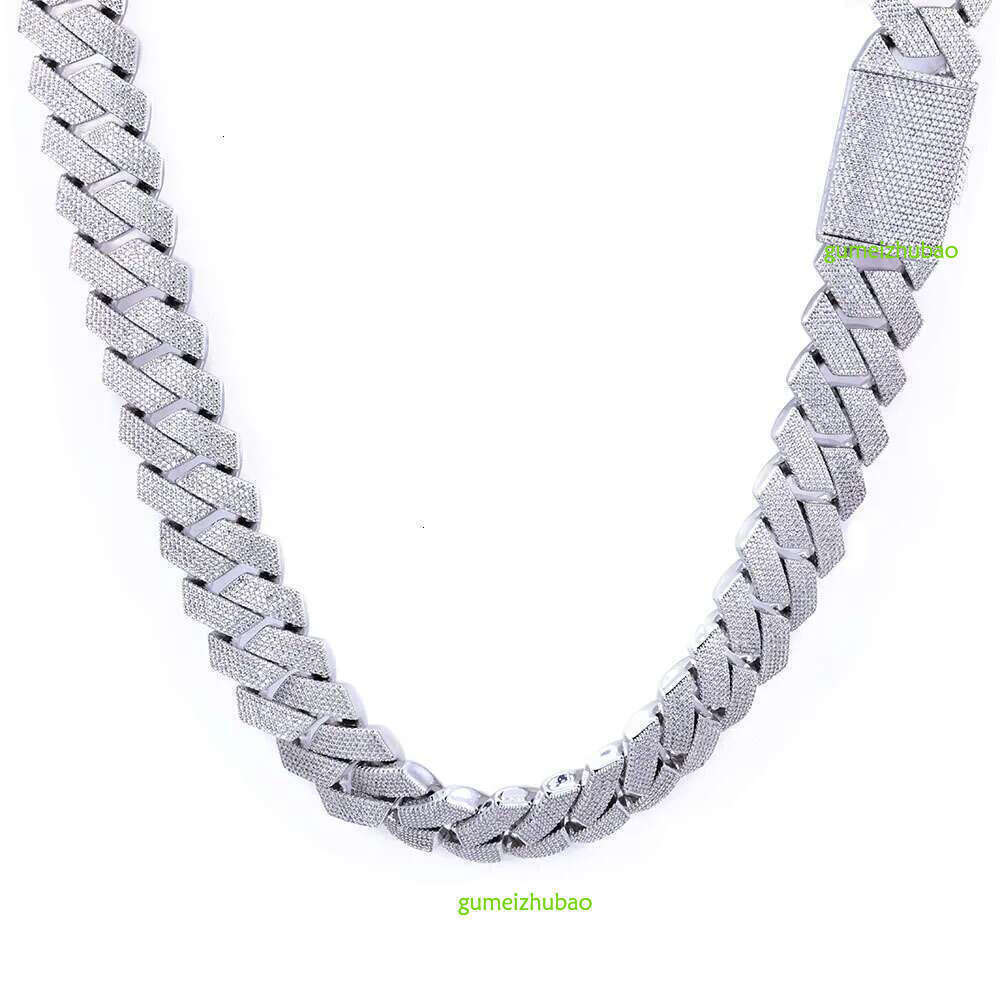moissanite chain cuban k necklace 25mm 6 row full dia ice out vvs pass dias tester stainless steel plating hiphop men's jewelry bracelet
