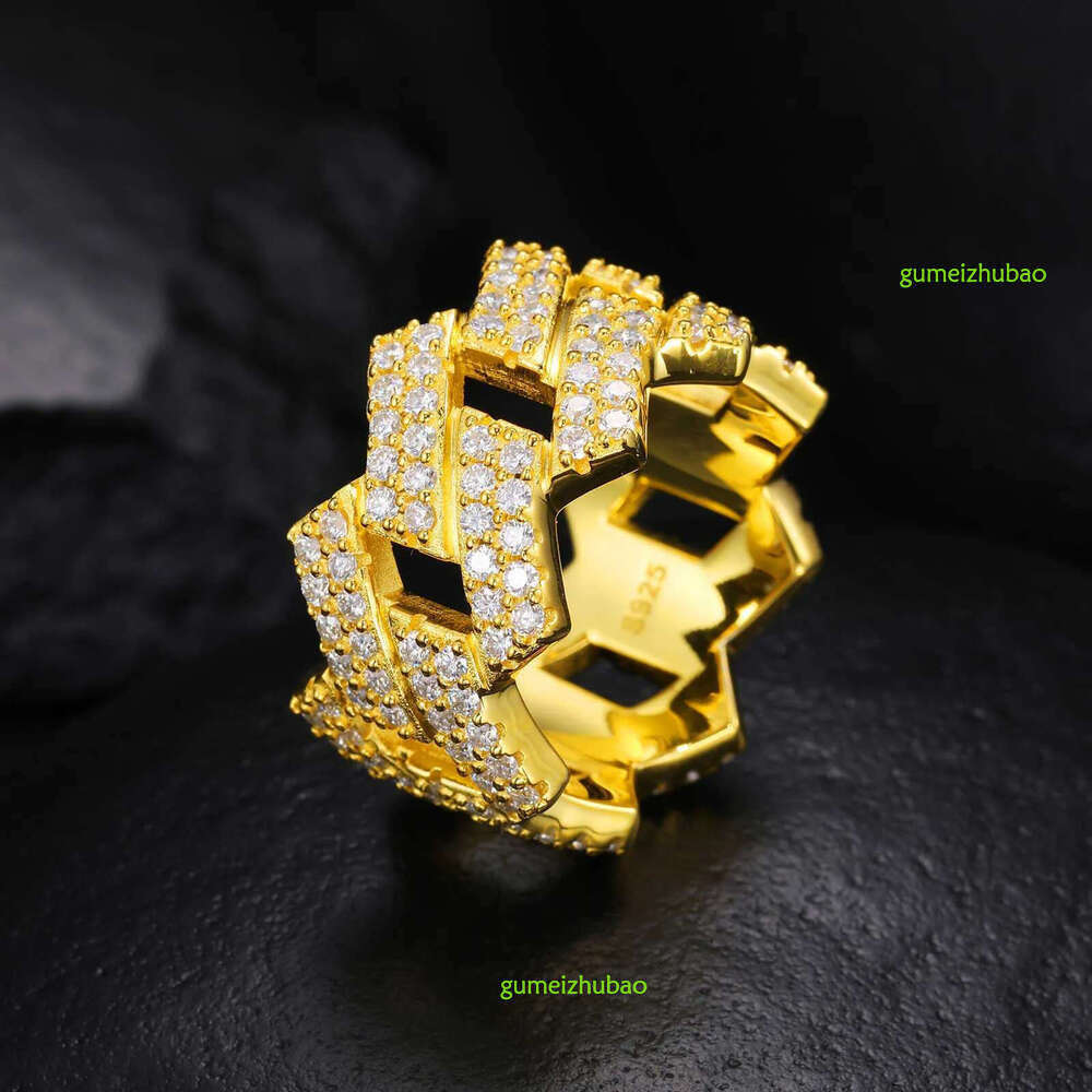 Pass Dia Tester Punk Style Cuban k Moissanite Ring Sterg Sier Shiny Rings Men