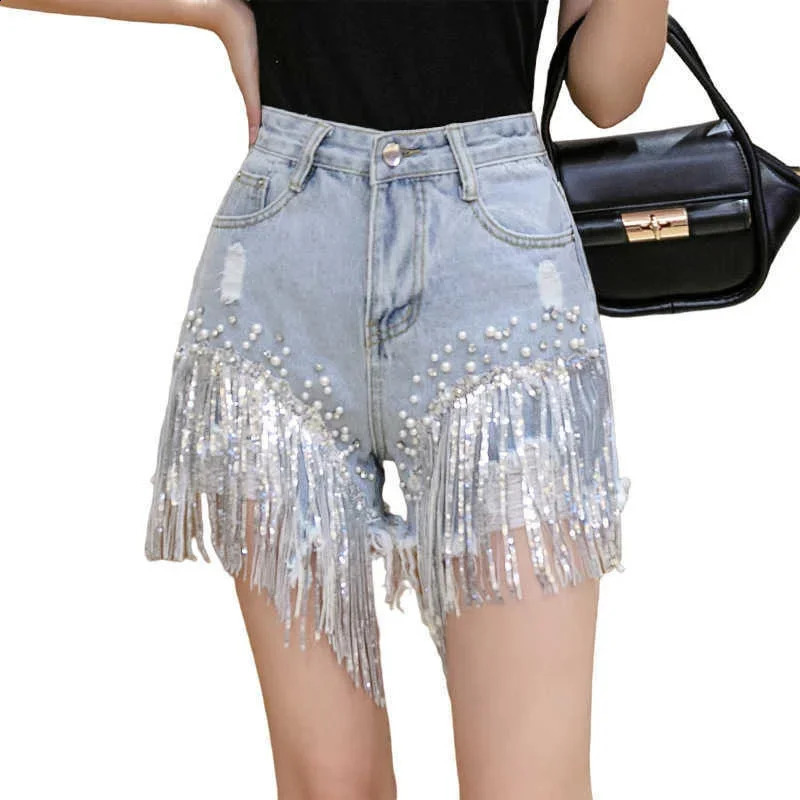 Womens Summer Denim Shorts Y2k Elegant Fashion High Waist Diamond Studded Rhinestones Sequin Jean Pants for Ladies 250122