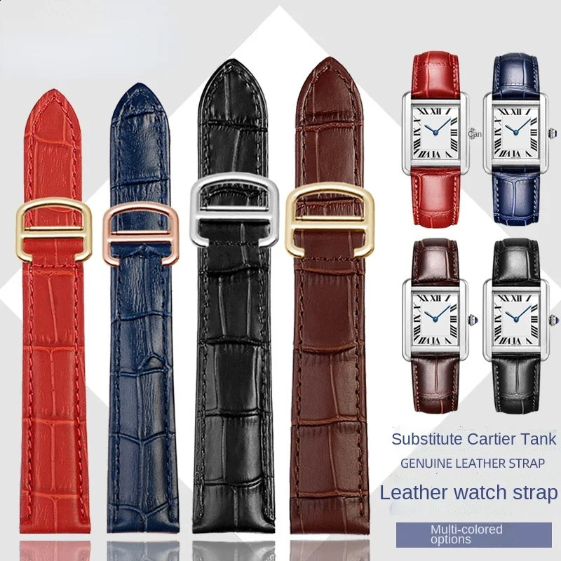 Genuine Leather Strap Replacement For Tank Men Women Watch Chain Blue red pink Watchband Bracelet Belt 16 18 20mm 250121