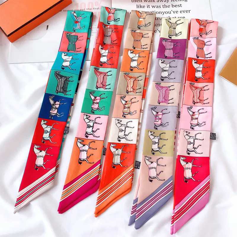 Horse Pattern New Arrival Print La Silk Feeling Riband Scarves Bags Scarf Small Ribbon Hair Band Bandeaus Clothing Match W250118