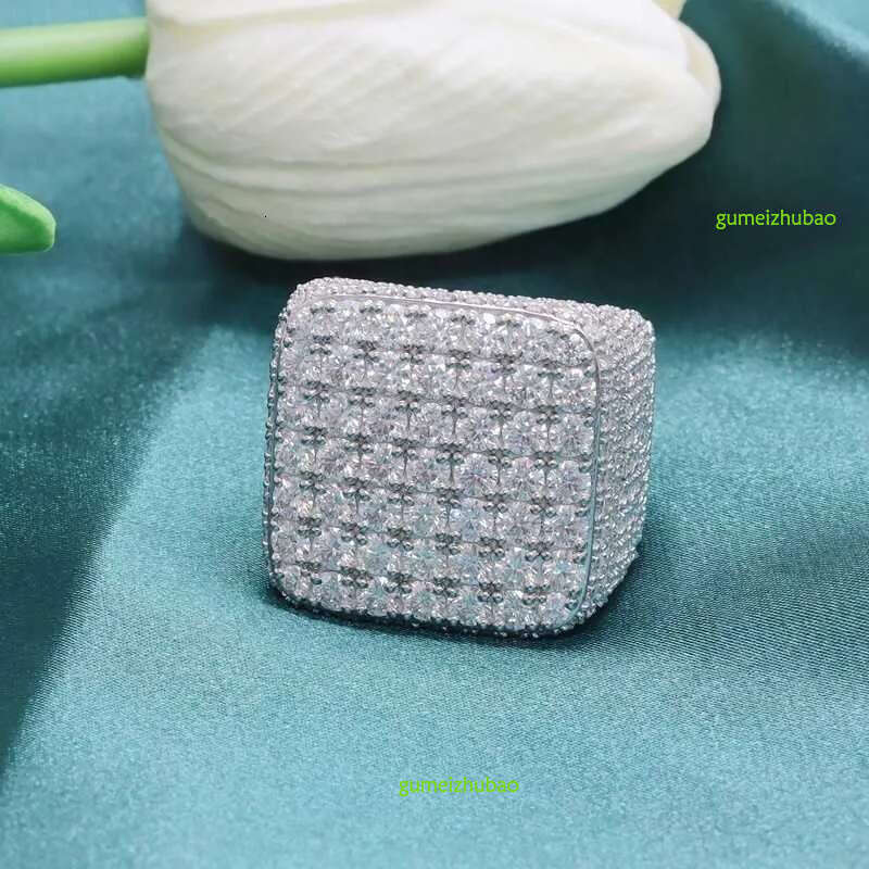 Custom Fine Hip Hop Iced Out Vvs Moissanite Ring Sterg Sier Full Men Hiphop Lab Dia