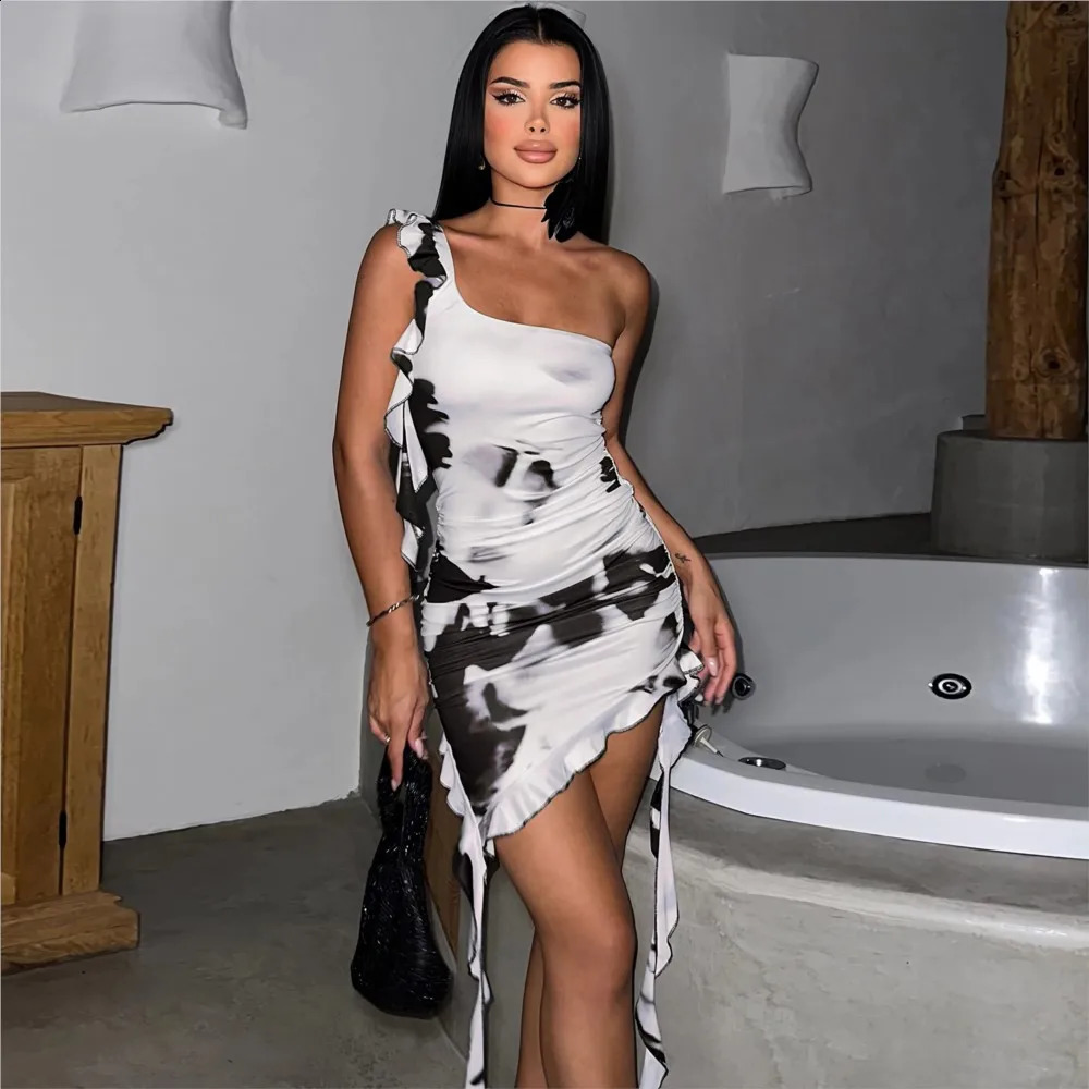 Summer Sexy Print Halter For Womens Dress Skirt Fashion Simple Slim Fit Bag Hip Party Nightclub Female Mini 250109Z