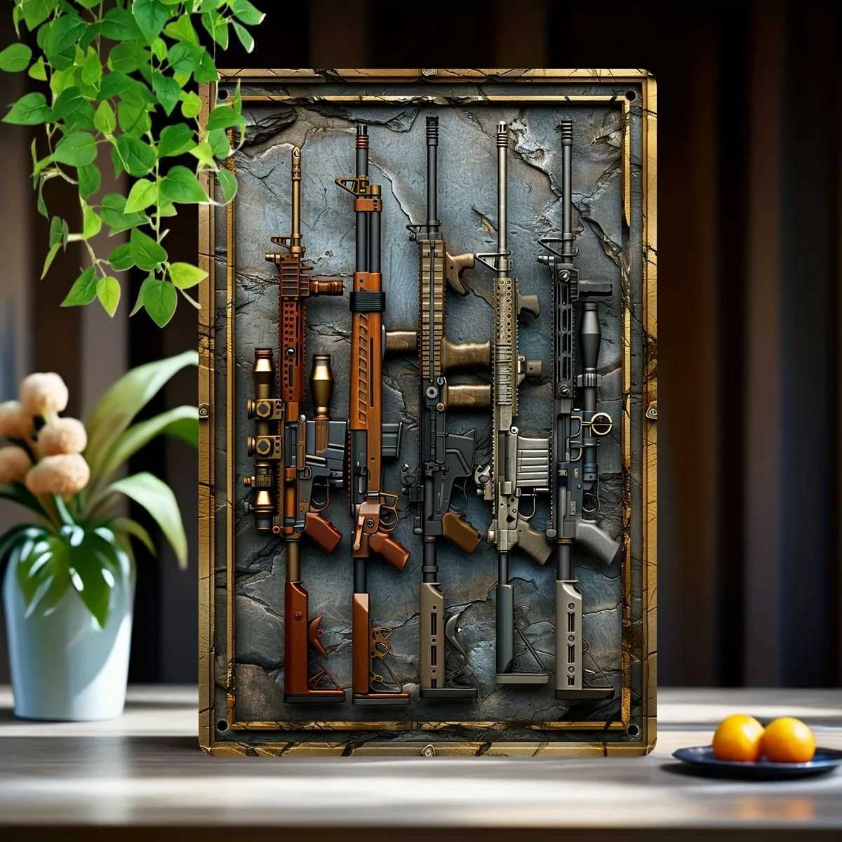 1Pc Vintage Metal Firearms Wall Art Plaque Sign Perfect for Cafe Man Cave Bars Garden Home Room Clubs Bedroom Gym Garage DecorXJ250116