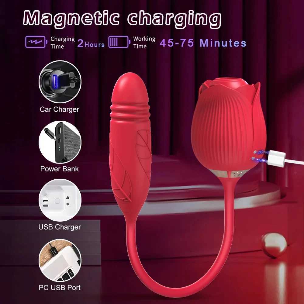 Rose Sucking Vibrator for Women Dildo Thrusting Vibrating Clit Sucker Nipple Clitoris Stimulation Female Sex Toys for Adults W250117